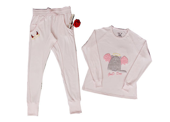 Customized Puffing Print Ladies Pyjama Sets Pj Sets Solid Or Melange Color