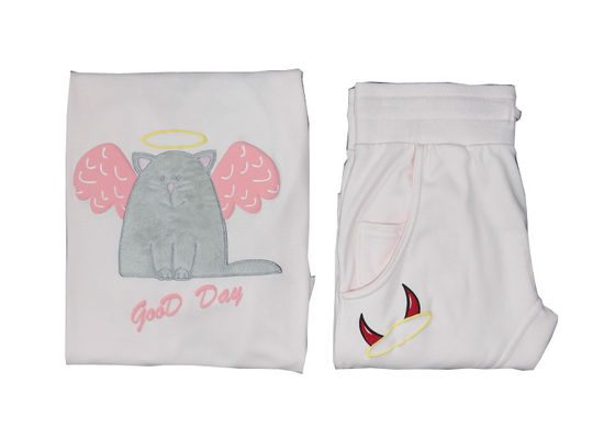 Customized Puffing Print Ladies Pyjama Sets Pj Sets Solid Or Melange Color