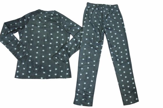 Comfortable Microfleece Pj Set Emb All Over Print Long Sleeves And Trousers