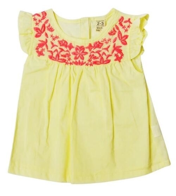 Girls Summer Infant Baby Clothes Solid Top With Ruffle Sleeve Yellow Color