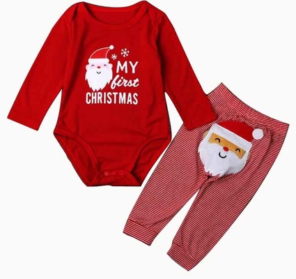 Sistema largo recién nacido del regalo de la PC del bebé 2 de la manga de Onesies del algodón orgánico de la Navidad